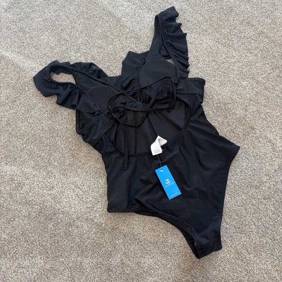 Cupshe large ruffle ruched low back tie one piece swimsuit SW2 2430 - Picture 6 of 13